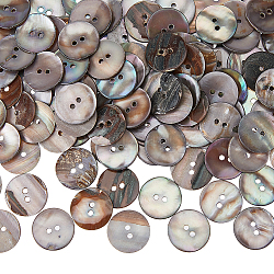 200Pcs 2-Hole Flat Round Natural Black Shell Buttons, Black, 17x2mm, Hole: 2mm(SHEL-HS0001-04)