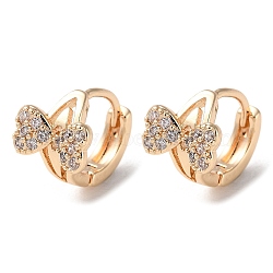 Rack Plating Brass Micro Pave Cubic Zirconia Hoop Earrings, Bowknot, Light Gold, 10x8.5mm(EJEW-P238-28KCG)