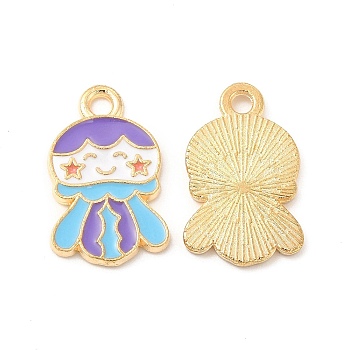 Light Gold Plated Alloy Pendants, with Enamel, Girl Charm, Colorful, 19.5x12x1.5mm, Hole: 1.8mm