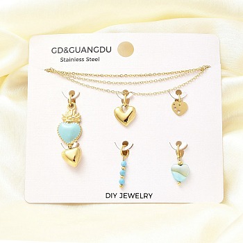 Synthetic Turquoise & Shell & Enamel Heart Pendant & Necklaces & Bracelets Sets, 304 Stainless Steel Jewelry Sets for Women, Real 14K Gold Plated, 18.11 inch(460mm)