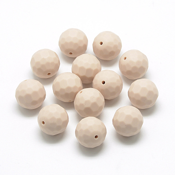 Food Grade Eco-Friendly Silicone Beads, Chewing Beads For Teethers, DIY Nursing Necklaces Making, Faceted Round, Bisque, 15.5mm, Hole: 1mm