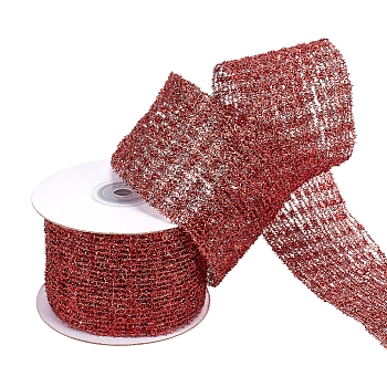 5 Yards Flat Christmas Glitter Metallic Wired Ribbon, Polyester Decorative Ribbon for Gift Wrapping, Tree Decor, Christmas Party Supplies, Red, 2-1/4 inch(56mm)