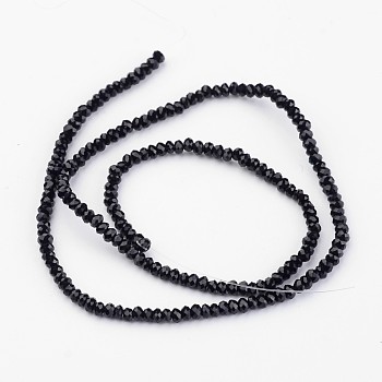 Electroplate Glass Bead Strands, Faceted, Rondelle, Black, 2x1.5mm, Hole: 0.5mm, about 170pcs/strand, 12 inch