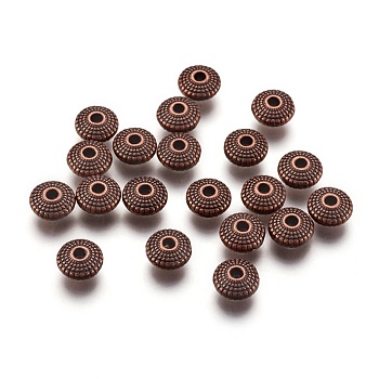 Tibetan Style Alloy Spacer Beads, Flat Round, Lead Free and Cadmium Free, Red Copper, 8x4mm, Hole: 1.5mm