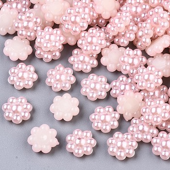ABS Plastic Imitation Pearl Cabochons, Flower, Pink, 9.5x10x4mm, about 1000pcs/bag
