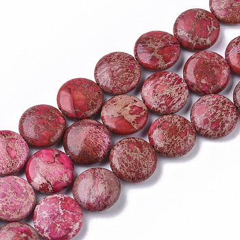 Natural Imperial Jasper Beads Strands, Dyed, Flat Round, Pale Violet Red, 16x6mm, Hole: 1.4mm, about  25pcs/Strand, 15.55 inch(39.5cm)