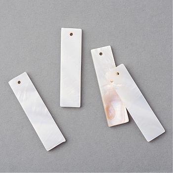 Sea Shell Pendants, Rectangle, Creamy White, 40x10.5x2~3mm, Hole: 1.5mm