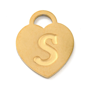 Ion Plating(IP) 304 Stainless Steel Pendants, Laser Cut, Heart with Letter Charm, Golden, Letter S, 15x12x1mm, Hole: 3x3.5mm