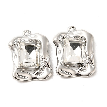 Glass Pendants, with Rack Plating Alloy Findings, Rectangle, Clear, 22x16x5mm, Hole: 1.4mm
