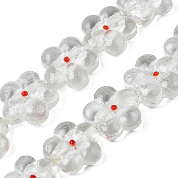 Handmade Silver Foil Lampwork Beads Strands, Flower, Clear, 22~23x23x9~10mm, Hole: 1.2mm, about 20pcs/strand, 16.54 inch~16.93 inch(42cm~43cm)