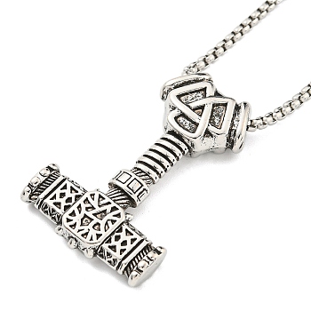 Alloy Pendant Necklace, Stainless Steel Box Chain Necklaces for Men, Thor Hammer, 23.50 inch(59.7cm)