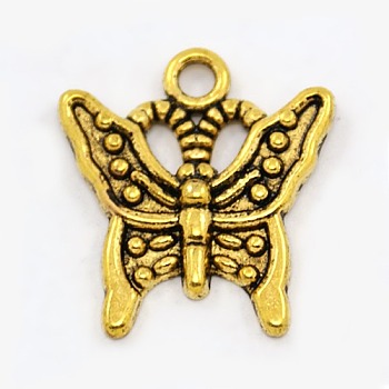 Tibetan Style Alloy Charms, Lead Free and Cadmium Free, Butterfly, Antique Golden, 16x14.5mm, hole: about 2mm