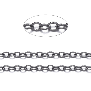 Brass Cable Chains, Soldered, with Spool, Oval, Cadmium Free & Nickel Free & Lead Free, Long-Lasting Plated, Gunmetal, 2x1.5x0.35mm, about 301.83 Feet(92m)/roll