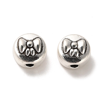 Tibetan Style Alloy Beads, Cadmium Free & Lead Free, Flat Round with Bowknot Pattern, Antique Silver, 10x10.5x8mm, Hole: 2.3mm, about 363pcs/1000g
