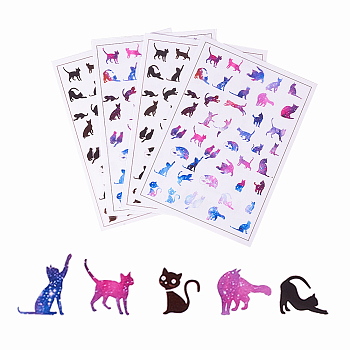 Plastic Picture Stickers, Cat Theme, Mixed Color, 150x105x0.1mm, 4pcs/set