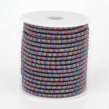 Polyester Metallic Cord, with Iron Chains Inside, Colorful, 4x3.5~4mm, about 18yards/roll