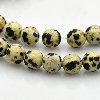 Round Natural Dalmatian Jasper Beads Strands, 6mm, Hole: 1mm, about 61pcs/strand, 15.7 inch