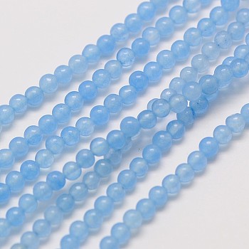Natural White Jade Round Bead Strands, Dyed, Light Blue, 3mm, Hole: 0.8mm, about 110pcs/strand, 15~15.5 inch