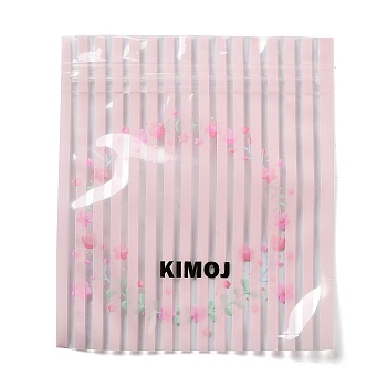 Flower Stripe Print Plastic Yin-Yang Zip Lock Bags, Resealable Packaging Bags, Self Seal Bag, Rectangle, Pink, 12.7x11x0.01cm