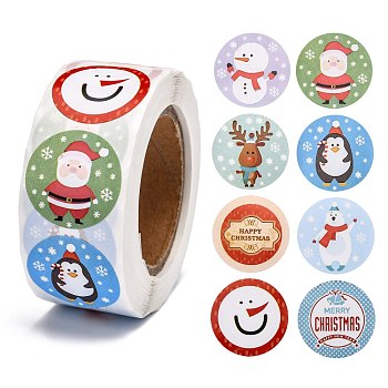 Christmas Roll Stickers, 8 Different Designs Decorative Sealing Stickers, for Christmas Party Favors, Holiday Decorations, Christmas Themed Pattern, 25mm, about 500pcs/roll