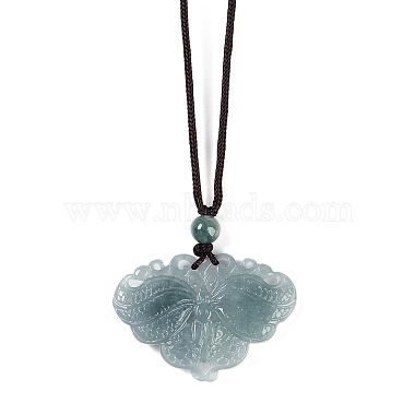 Natural Jadeite Carved Butterfly Pendant Necklaces(NJEW-F321-04)-2