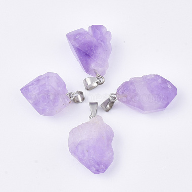 Stainless Steel Color Nuggets Amethyst Pendants