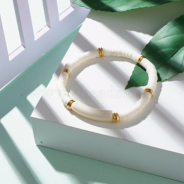 Curved Tube Acrylic Beads Stretch Bracelet for Teen Girl Women(BJEW-JB06944-01)-2