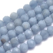 Natural Angelite Beads Strands, Anhydrite Beads, Round, Faceted, Frosted, 4mm, Hole: 0.8mm, about 97pcs/strand, 15.5 inch(39.5cm)(G-O171-08-4mm)