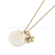 Summer Beach Brass Cubic Zirconia Sea Animal Pendant Necklaces for Women, Shell Pendant Necklaces, Real 18K Gold Plated, Starfish, 15.94 inch(40.5cm), pendant: 12x11x2.5mm(NJEW-B118-03G-03)