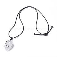Natural Quartz Crystal Beaded Pendant Necklaces, Adjustable, with Waxed Cord, teardrop, 18.1~29.9 inch(46~76cm), 2mm(NJEW-G324-B03)
