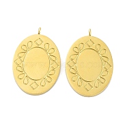 Ion Plating(IP) 316L Surgical Stainless Steel Pendants, Oval with Flower Charm, Real 18K Gold Plated, 26x18x1.5mm, Hole: 1.8mm(STAS-D029-19G)