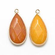 Natural White Jade Pendants, with Golden Tone Brass Findings, Faceted, teardrop, Dyed, Gold, 32.5~33x16x6mm, Hole: 2.5mm(G-S221-08G)