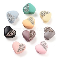 Opaque Resin European Beads, with Crystal Rhinestone, Large Hole Beads, Heart, Mixed Color, 14x16x9mm, Hole: 4mm(RESI-M038-04)