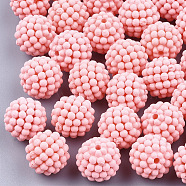 Rubberized Style Acrylic Beads, Berry Beads, Combined Beads, Round, Pink, 12x11.5mm, Hole: 1.6mm(X-MACR-T022-02J)