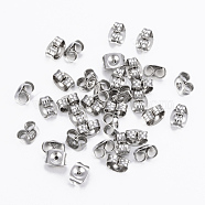 304 Stainless Steel Ear Nuts, Friction Earring Backs for Stud Earrings, Stainless Steel Color, 6x4.5x3.5mm, Hole: 0.9mm(STAS-H413-01P)