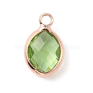 Faceted Glass Pendants, with Rose Gold Brass Findings, August Birthstone Charms, Oval, Yellow Green, 13x8x4mm, Hole: 1.8mm(FIND-TAC0014-68H)