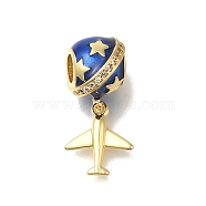 Brass Blue Enamel European Dangle Charms, Barrel with Plane Large Hole Pendants, Real 16K Gold Plated, 22x8.5x11mm, Hole: 4.5mm(KK-M101-09G)