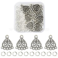 20Pcs Tibetan Style Alloy Chandelier Component Links, Triangle, with 100Pcs Jump Rings, Antique Silver, Link: 22x18.5x1.5mm, Hole: 1.6mm & 1.8mm(FIND-YW0003-28)