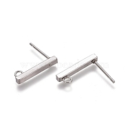 304 Stainless Ear Stud Components, with Loop, Rectangle, Stainless Steel Color, 15.5x2x2mm, Hole: 1.5mm, Pin: 0.8mm(STAS-M274-012C-P)