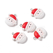 Christmas Theme Opaque Resin Pendants, with Platinum Tone Iron Findings, Santa Claus Head, White, 25x21.5x8mm, Hole: 2mm(FIND-E025-11)