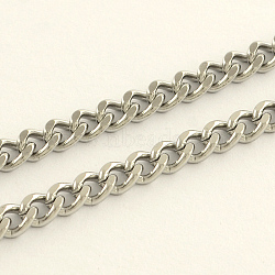 304 Stainless Steel Curb Chains, with Spool, Unwelded, Faceted, Stainless Steel Color, 6x4x1mm, about 32.8 Feet(10m)/roll(CHS-R008-07)