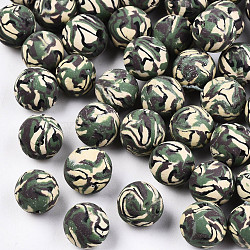 Handmade Polymer Clay Beads, Camouflage Style, Round, Sea Green, 8~9mm, Hole: 1~1.5mm(CLAY-N009-001)