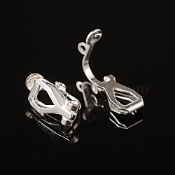 Brass Clip-on Earring Findings for Non-Pierced Ears, Silver Color Plated, about 6mm wide, 13mm long, 7mm thick, hole: 1mm(X-EC109-S)