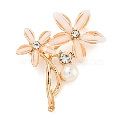 Alloy Crystal Rhinestone Flower Brooch, with Resin Peal & Cat's Eye, Light Gold, 44x41mm(JEWB-U006-14KCG)