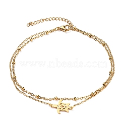 Ion Plating(IP) 304 Stainless Steel Multi-strand Anklets, with Satellite Chains and 201 Stainless Steel Turtle Links, Golden, 9-7/8 inch(25cm)(X-AJEW-AN00332-01)