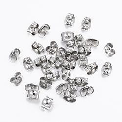 Tarnish Resistant 304 Stainless Steel Ear Nuts, Friction Earring Backs for Stud Earrings, Stainless Steel Color, 6x4.5x3.5mm, Hole: 0.9mm(STAS-H413-01P)