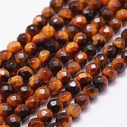 Natural Tiger Eye Beads Strands, Grade A, Faceted(64 Facets), Round Bead, 4mm, Hole: 0.8mm, 99pcs/strand, 15.7 inch(G-N0179-01-4mm)
