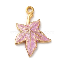 304 Stainless Steel Enamel Pendants, Real 18K Gold Plated, Maple Leaf Charm, Flamingo, 22x15x2mm, Hole: 1.6mm(STAS-K256-08G-04)