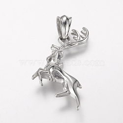 304 Stainless Steel Pendants, Christmas Reindeer/Stag, Stainless Steel Color, 49.5x33x10mm, Hole: 8x12mm(STAS-P137-21P)