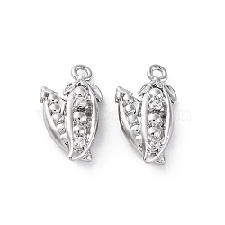 Brass Rhinestone Pendants, Snow Pea Charm, Real Platinum Plated, 14.5x8.5x4mm, Hole: 1.2mm(KK-E793-01P)